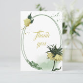 黄色の花の緑の葉幾何物 サンキューカード (スタンド正面)