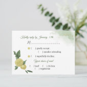 黄色の花の緑葉の食事の選択 出欠カード (スタンド正面)