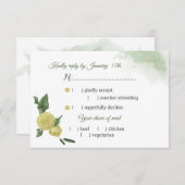 黄色の花の緑葉の食事の選択 出欠カード (正面/裏面)