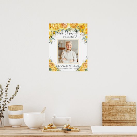 黄色の花の葬儀追悼写真 ポスター (キッチン)