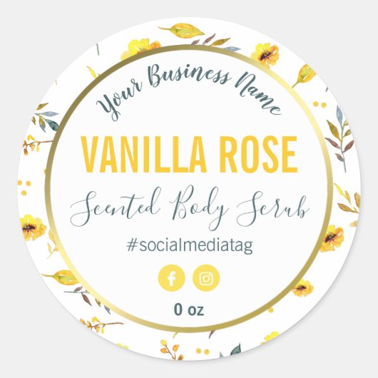 黄色の花の製品ラベル ラウンドシール (正面)