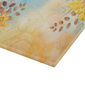 黄色の花の青い大理石の水色 カッティングボード (角)