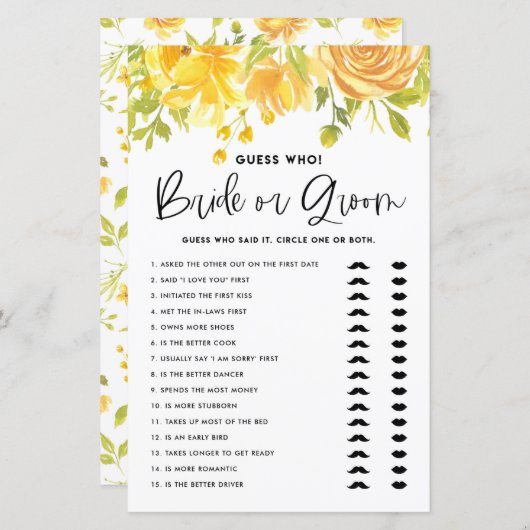 黄色の花は彼は彼女はシャワーのゲームを言った (正面/裏面)