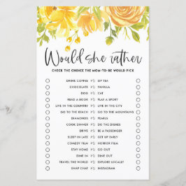 黄色の花は彼女はむしろ赤ちゃんシャワーのゲームだろう