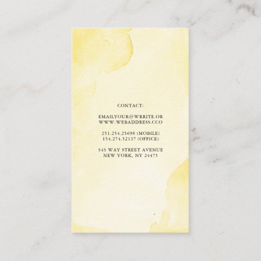 黄色の花ほこりっぽいエレガント青い水色 名刺 (裏面)