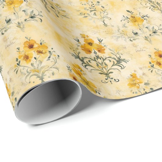 黄色の花を添えた黄色の包装紙 ラッピングペーパー (ロールコーナー)