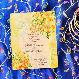 黄色の花アーチガネシャハルディ招待状