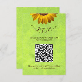黄色の花オン抽象芸術グリーンウェディングRSVPカード 出欠カード