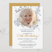 黄色の花カスタムのフォトサプライズ70誕生日 招待状 (正面/裏面)