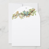 黄色の花ティール(緑がかった色)アクアブルーバードウェディング招待状 招待状 (裏面)