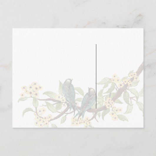 黄色の花ティール（緑がかった色）ヴィンテージ鳥の応答カード インビテーションポストカード (裏面)