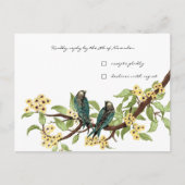 黄色の花ティール（緑がかった色）ヴィンテージ鳥の応答カード インビテーションポストカード (正面)