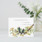 黄色の花ティール（緑がかった色）ヴィンテージ鳥の応答カード インビテーションポストカード (スタンド正面)