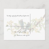 黄色の花ティール（緑がかった色）ヴィンテージ鳥の応答カード インビテーションポストカード (裏面)