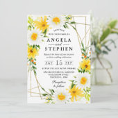 黄色の花デイジー金ゴールド結婚フレーム 招待状 (スタンド正面)