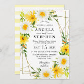 黄色の花デイジー金ゴールド結婚フレーム 招待状 (正面/裏面)