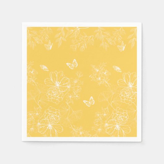 黄色の花パターン、フローラ、ミニマリスト スタンダードカクテルナプキン (正面)
