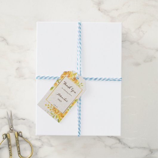 黄色の花パーソナライズされた名ハルディ贈り物ラベル ギフトタグ (より糸付き)