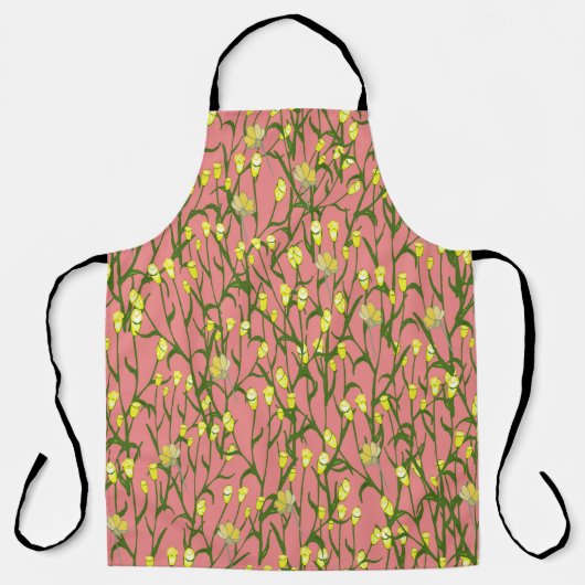 黄色の花ピンクの背景ヴィンテージ エプロン (正面)