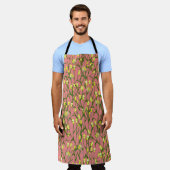 黄色の花ピンクの背景ヴィンテージ エプロン (着用した状態)