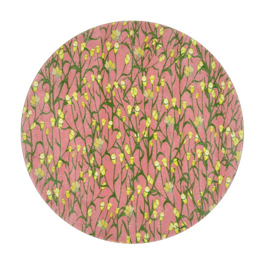 黄色の花ピンクの背景ヴィンテージ カッティングボード (正面)