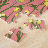 黄色の花ピンクの背景ヴィンテージ ジグソーパズル (側面)