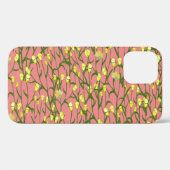 黄色の花ピンクの背景ヴィンテージ Case-Mate iPhoneケース (裏面 (横))