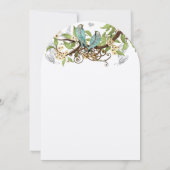 黄色の花プールブルーの鳥の結婚式の招待 招待状 (裏面)