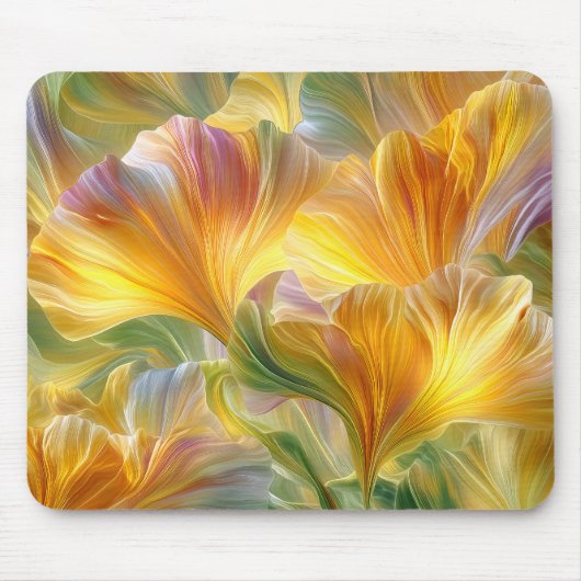 黄色の花弁をフィーチャーした抽象的な花卉アート マウスパッド (正面)