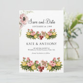 黄色の花柄の写真 ウェディング セーブ・ザ・デート シーズンカード (スタンド正面)