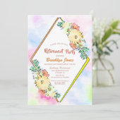 黄色の花柄幾何学模様の引退パーティー 招待状 (スタンド正面)