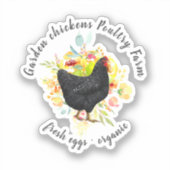黄色の花柄 黒い鶏 ファームハウス ステッカー シール (正面)