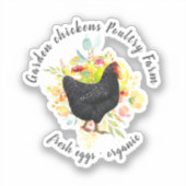 黄色の花柄 黒鶏 ファームハウス ステッカー シール (正面)