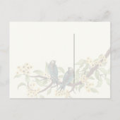 黄色の花模様ティール(緑がかった色)ヴィンテージ愛の鳥の反応 インビテーションポストカード (裏面)