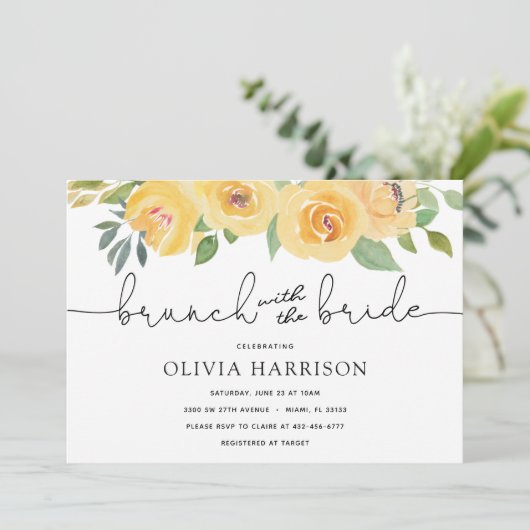 黄色の花模様ブランチと花嫁シャワー 招待状 (スタンド正面)