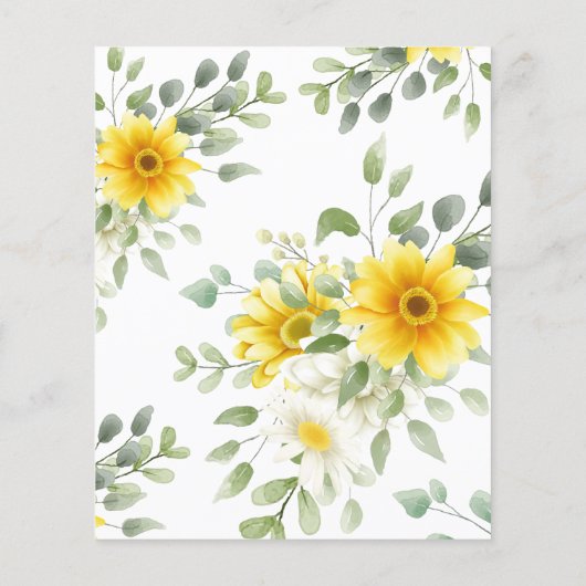 黄色の花模様緑のブライダルシャワービンゴゲーム (裏面)