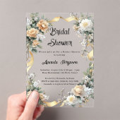 黄色の花模様金ゴールドリボンブライダルシャワー アクリル招待状 (インサイチュ (ポータブル))