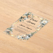 黄色の花模様金ゴールドリボンブライダルシャワー アクリル招待状 (レイダウン)