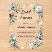 黄色の花模様金ゴールドリボンブライダルシャワー アクリル招待状 (正面)