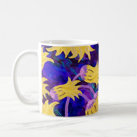 黄色の花水彩継ぎ目のない模様 コーヒーマグカップ (左)