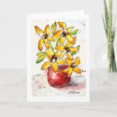 黄色の花水色グリーティングカード カード (正面)