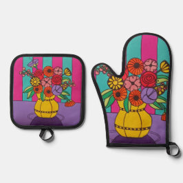 黄色の花瓶 鍋つかみ&鍋敷きセット