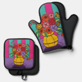 黄色の花瓶 鍋つかみ&鍋敷きセット (正面/裏面)