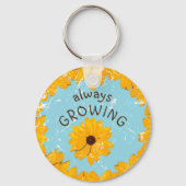 黄色の花素朴ロビンの卵の青が常に成長 キーホルダー (正面)