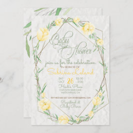 黄色の花緑のテラリウム赤ちゃんシャワー 招待状