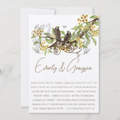 黄色の花茶色のヴィンテージ鳥の結婚式の招待 招待状 (正面)