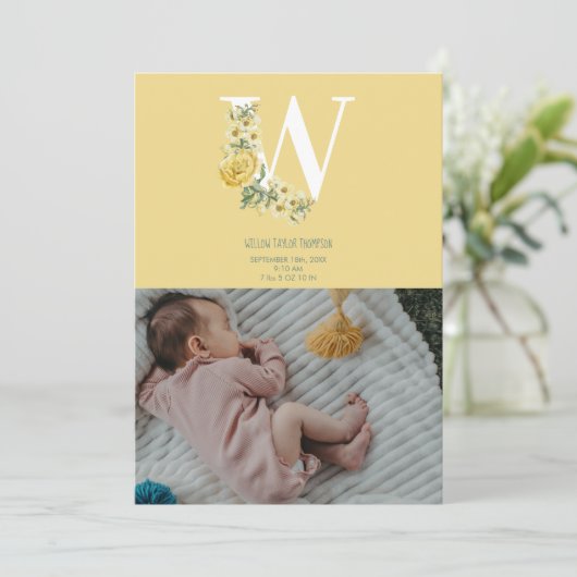 黄色の花誕生統計の誕生発表 案内状 (スタンド正面)