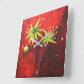 黄色の花赤の背景ア絵画ート スクエア壁時計 (傾斜)