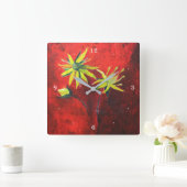 黄色の花赤の背景ア絵画ート スクエア壁時計 (ホーム)