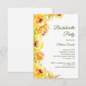 黄色の花。エレガントな花のブライズメイドパーティー 招待状 (正面/裏面)